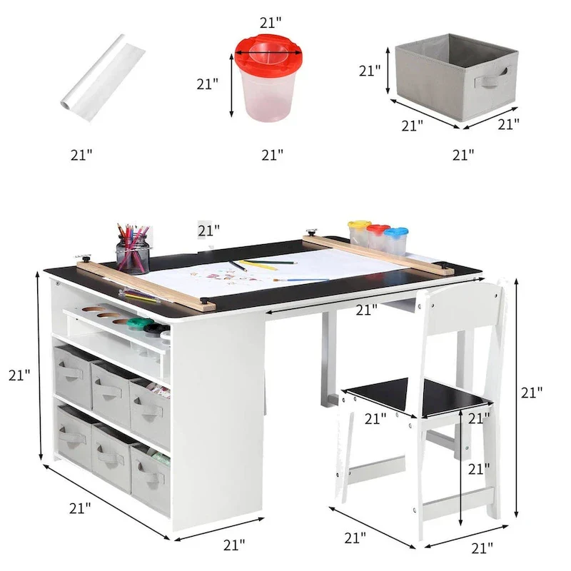 Children's Art Table and Drawing Desk with Ample Storage