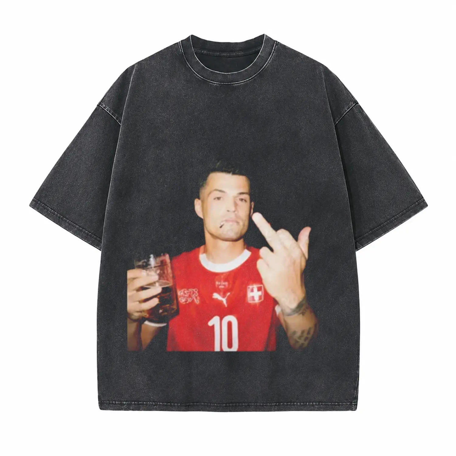 Football Players Classic Humorous Scene Printed Unisex Washed T-Shirt