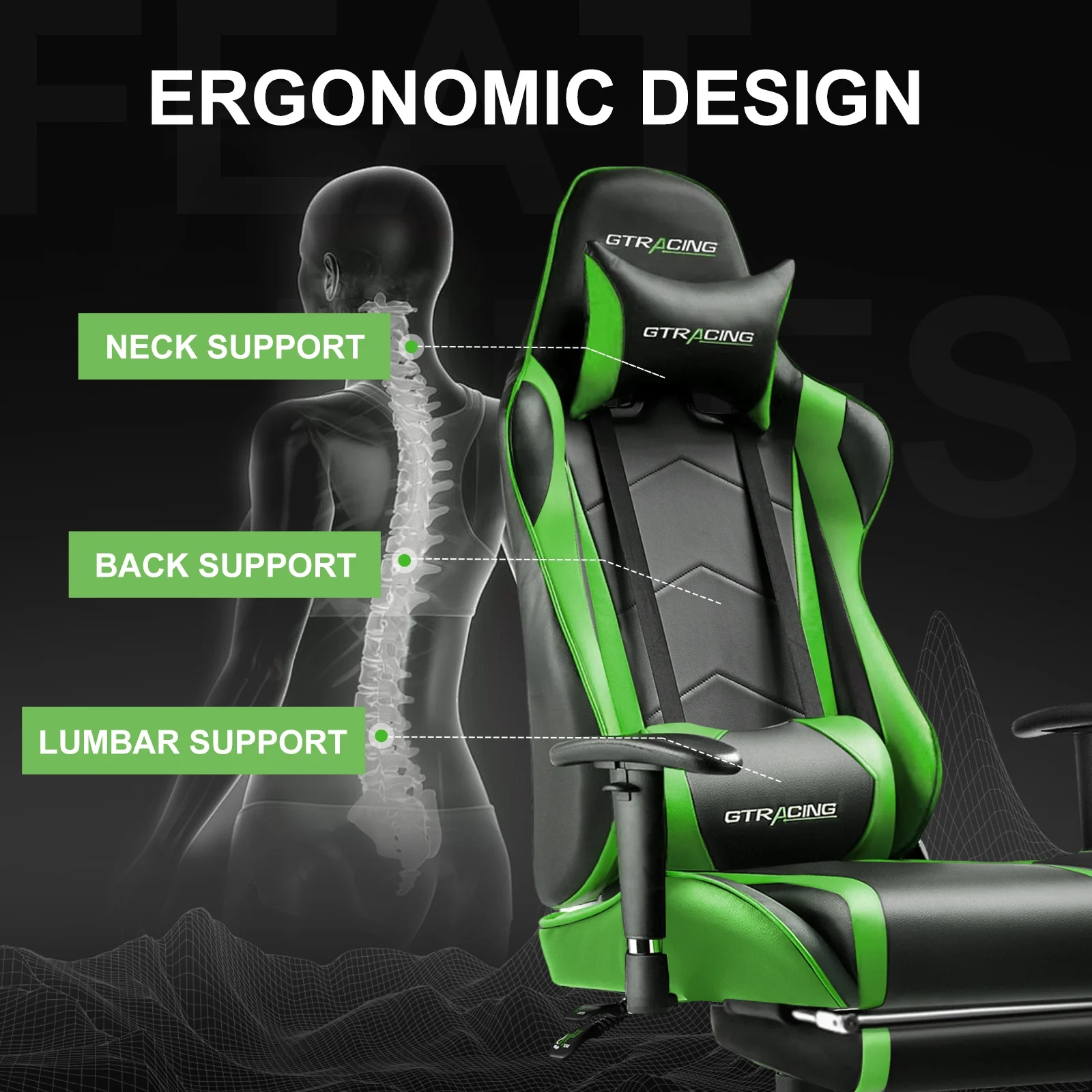 GTRACING Gaming Chair, Ergonomic Office Desk Chair with Lumbar Support, PU Leather, Footrest & Adjustable Headrest, Red - Image 28