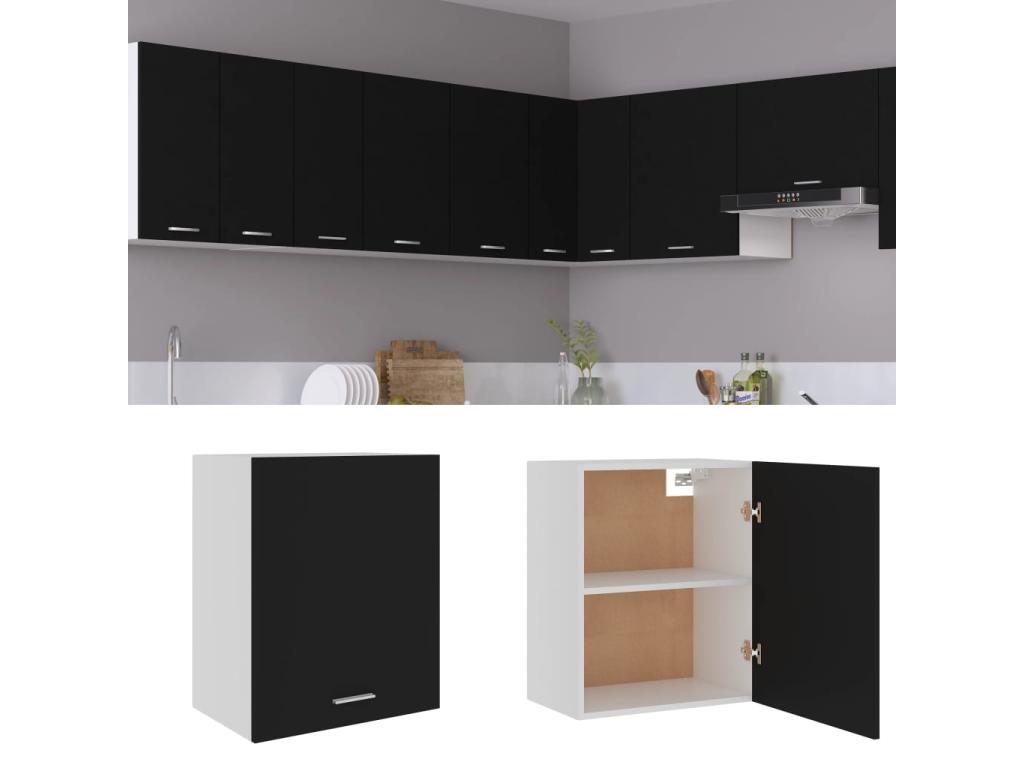 Armario colgante de cocina madera ingeniería negro 50x31x60 cm