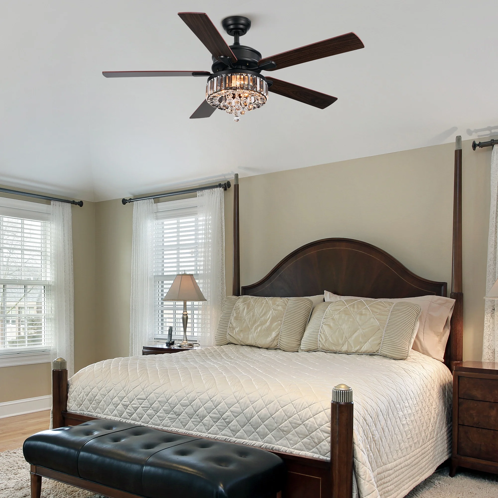 Bestco 52" Chandelier Crystal Ceiling Fan with Light 6 Speeds 5 Dual Sided Blades Chrome - Image 21