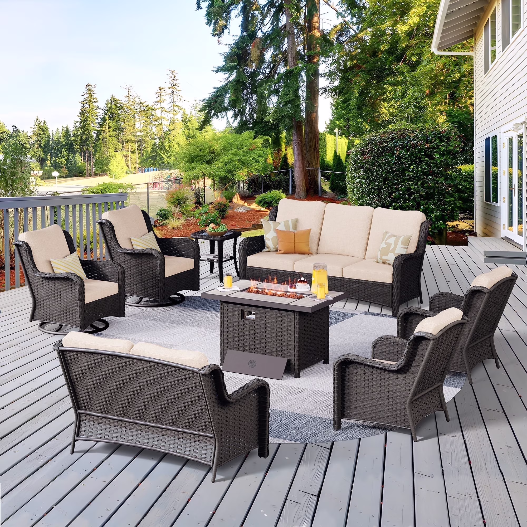Vcatnet 8 Pieces Outdoor Patio Furniture Sectional Sofa All-weather Conversation Set with Swivel Rocking Chairs and Fire Pit Table for Garden,Poolside,Gray - Image 3