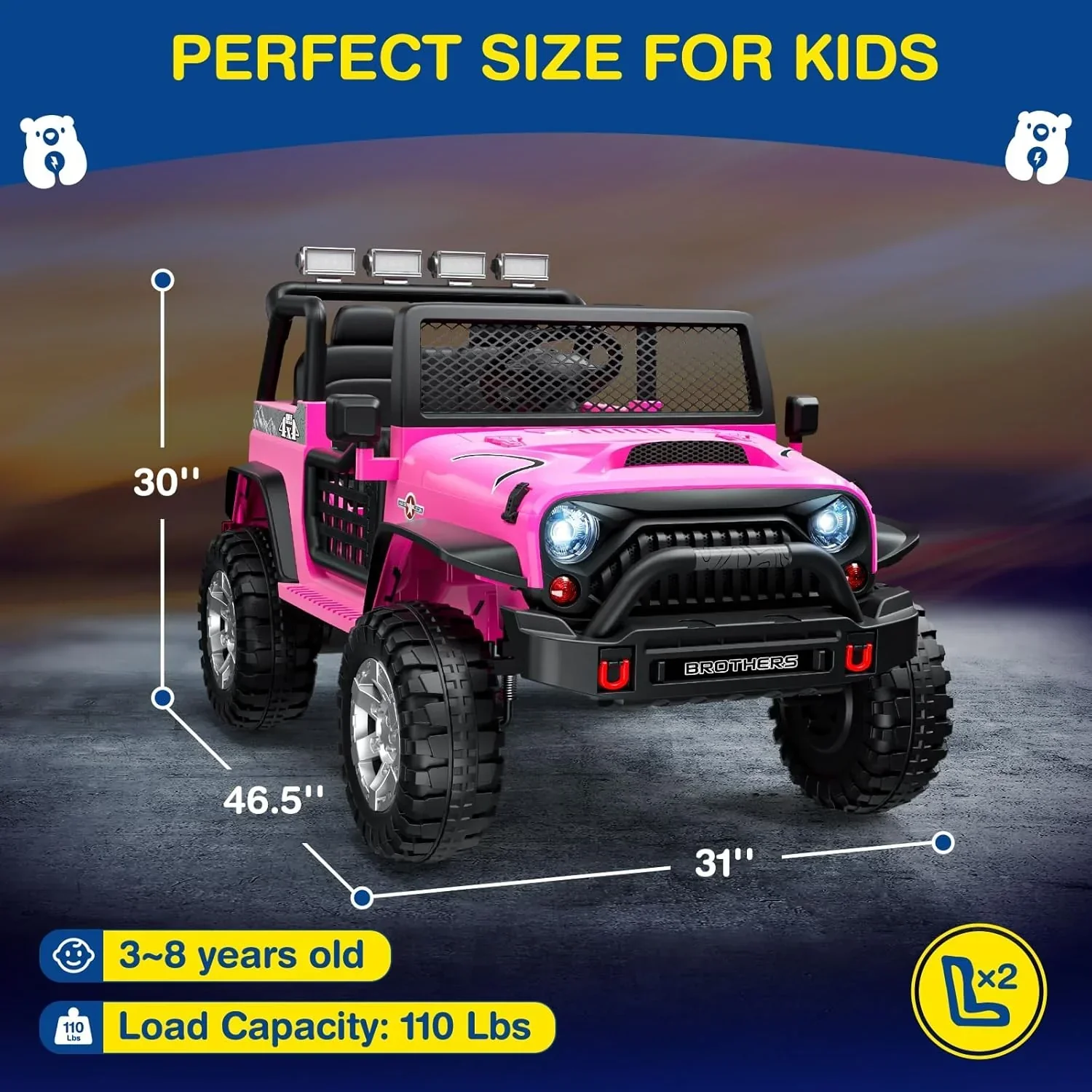 L8 Ride On Car 2 Seater 12V Kids Electric Car Remote Control 4-Wheel Suspension Bluetooth Speaker