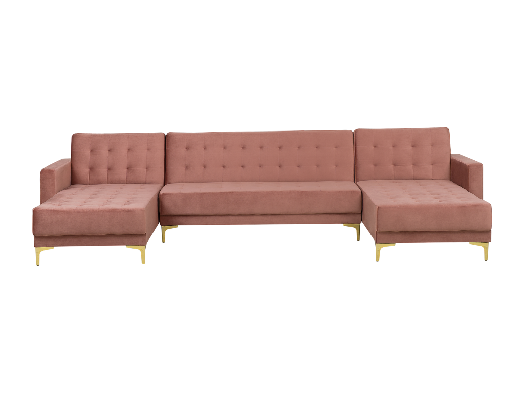 Sofá cama en forma de u de terciopelo rosa