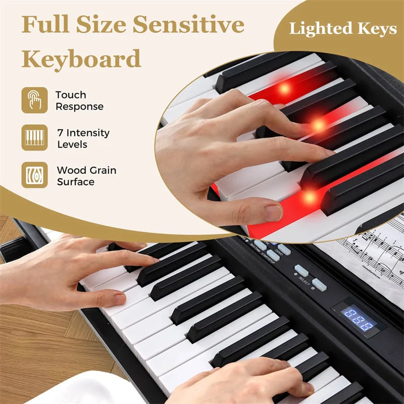 Eletriclife 88 Key Electric Piano Keyboard Set with Adjustable Stand & Stool, Lighted Full Size Sensitive Keys for Beginners