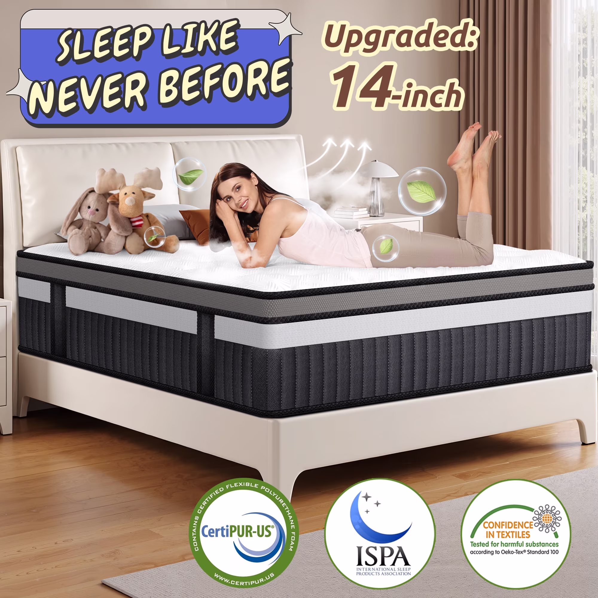 Queen Size Mattress in a Box, 14 Inch Gel Memory Foam Mattress for Cool Night & Pressure Relief, Medium Plush Feel with Motion Isolating, Breathable Fabric - Image 2