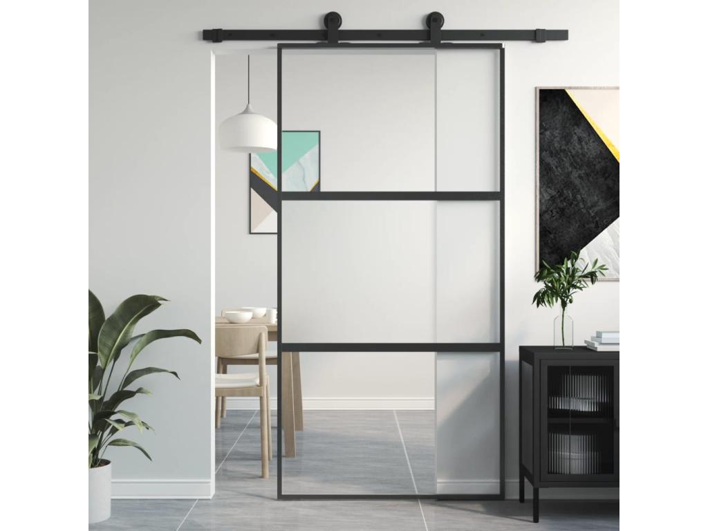 Puerta corredera negra 102,5x205 cm cristal templado aluminio