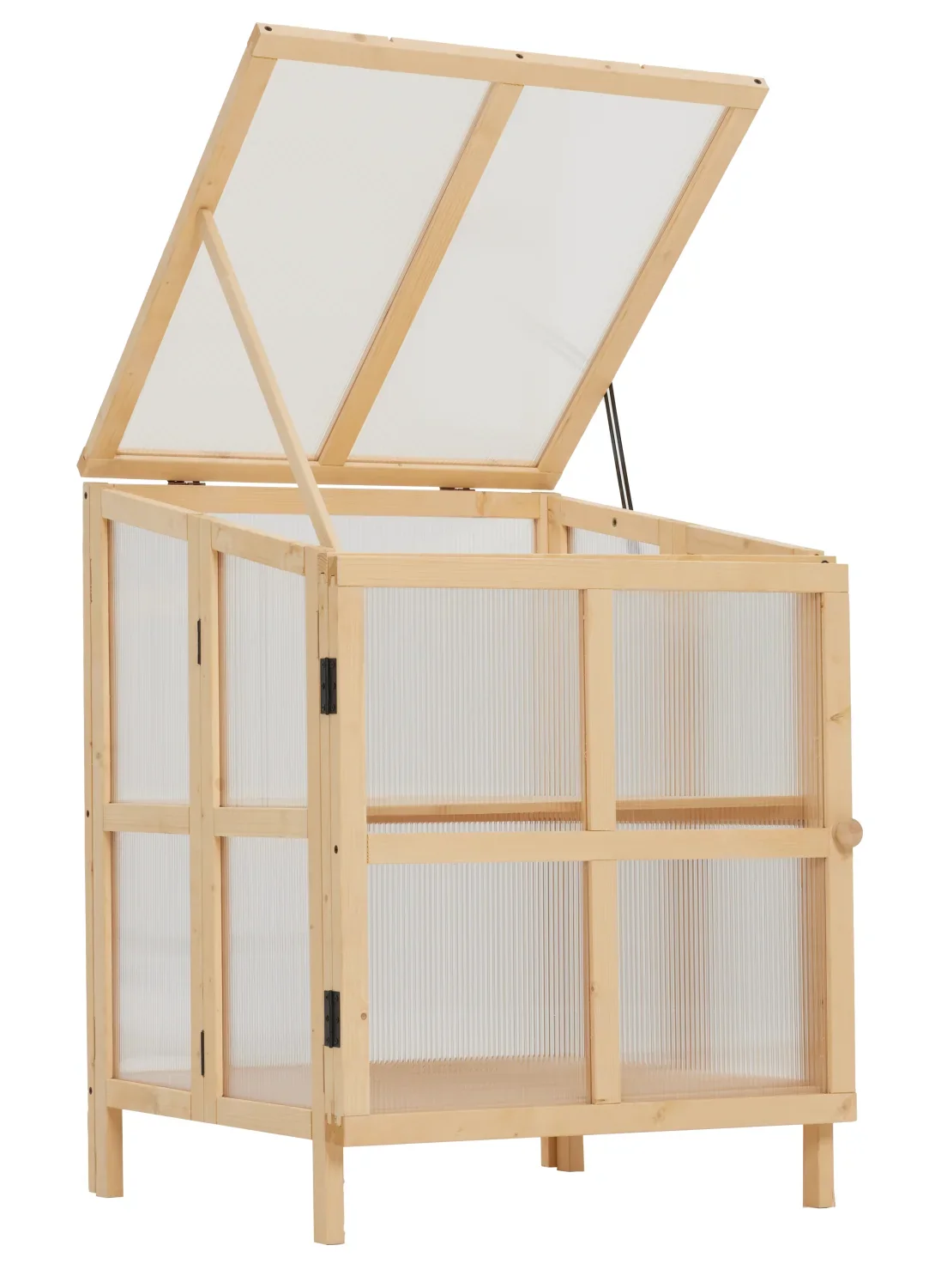 Youmumeub Wooden Cold Frame Greenhouse, 2-Tier Raised Garden Planter with Polycarbonate Panels for Season Extension, Foldable, Natural Wood
