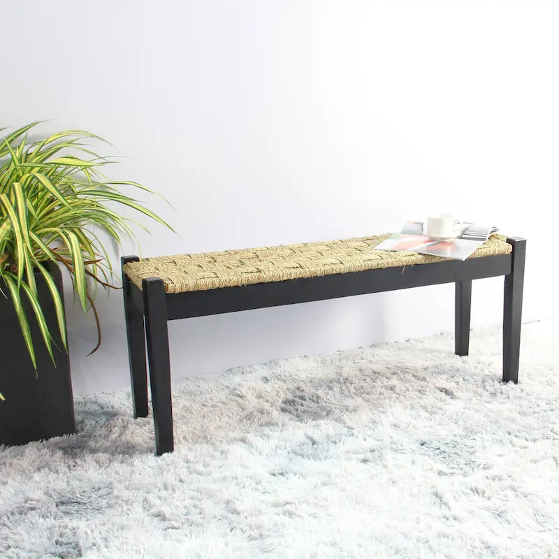 M4H Shambles Solid Wood Indoor Bench with Natural Seagrass