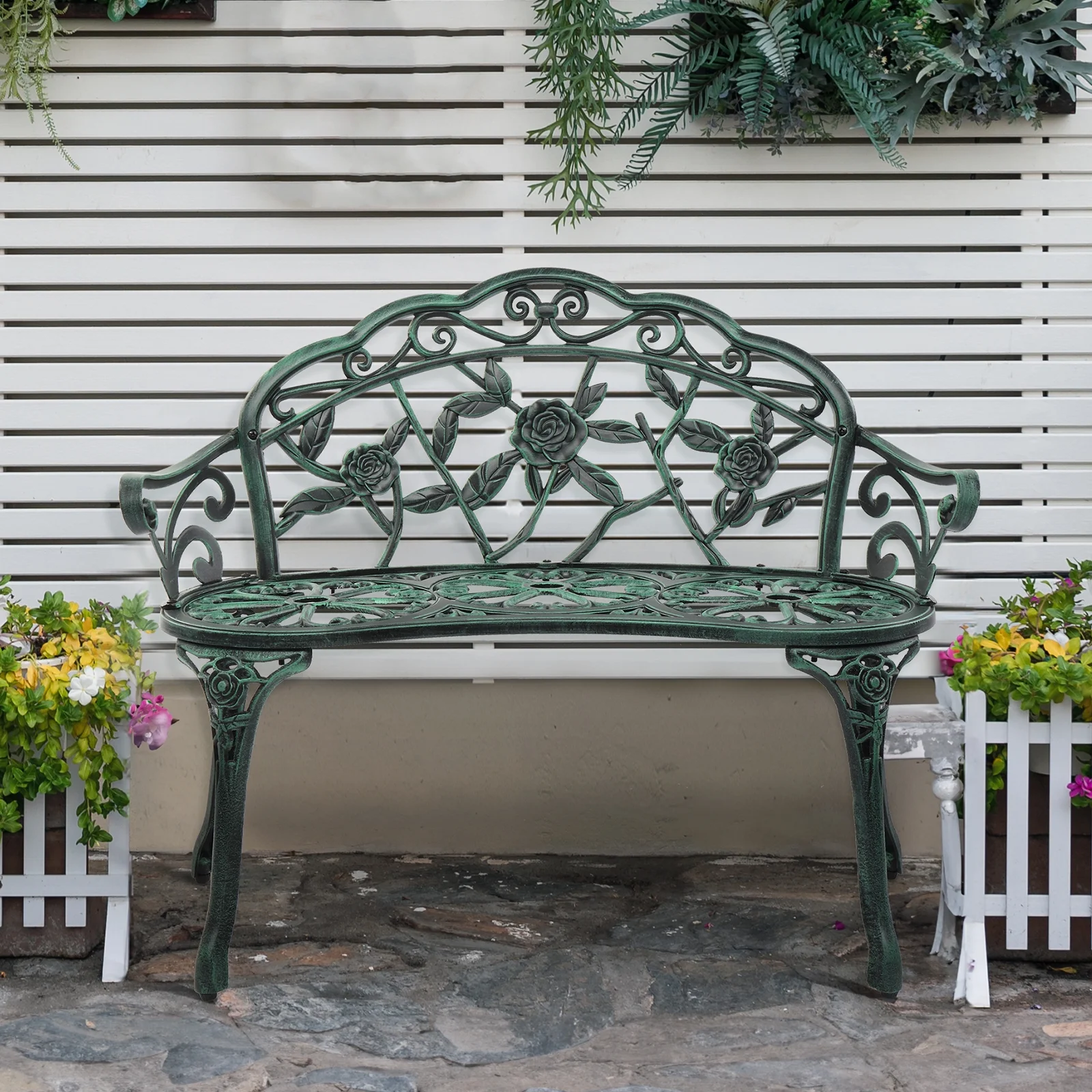 Ktaxon Outdoor Patio Park Garden Bench Courtyard Leisure Rose Cast Aluminum, Outdoor Loveset, Bronze - Image 18
