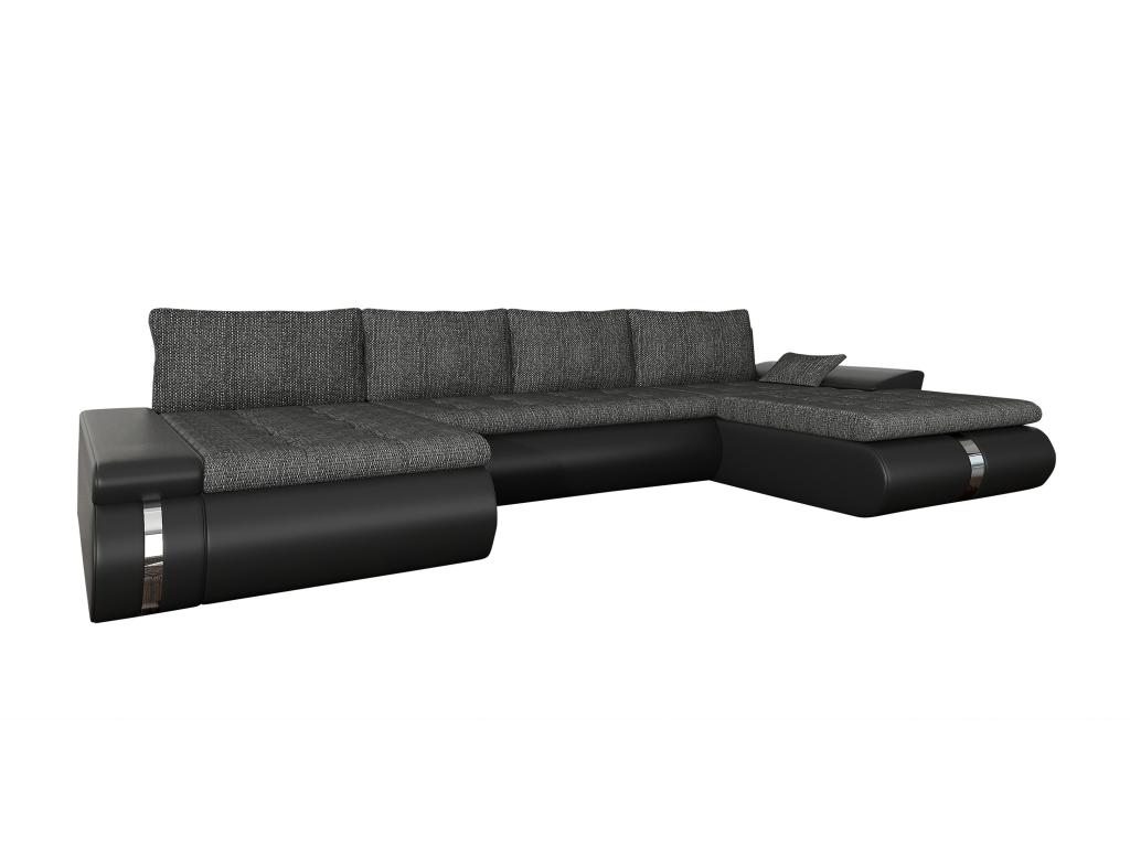 Sofá cama esquinero panorámico y reversible de tela y cuero sintético negro