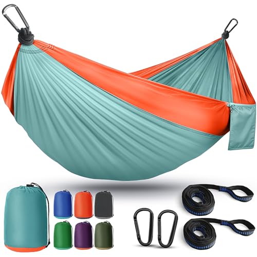 Lightweight Portable Nylon Parachute Hammock, Durable Compact Backpacking Hammock for Outdoor Camping & Hiking Trips