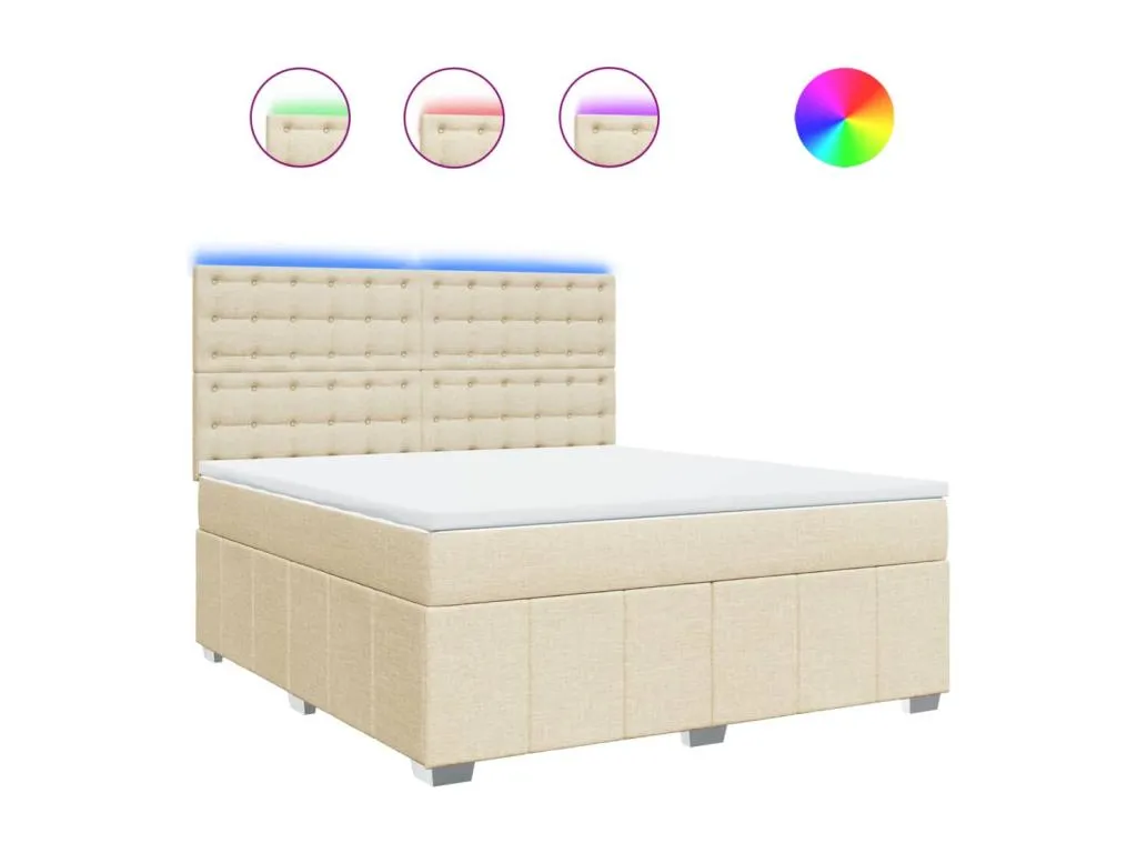 Cama box spring con colchón tela color crema 180x200 cm ivf3521552