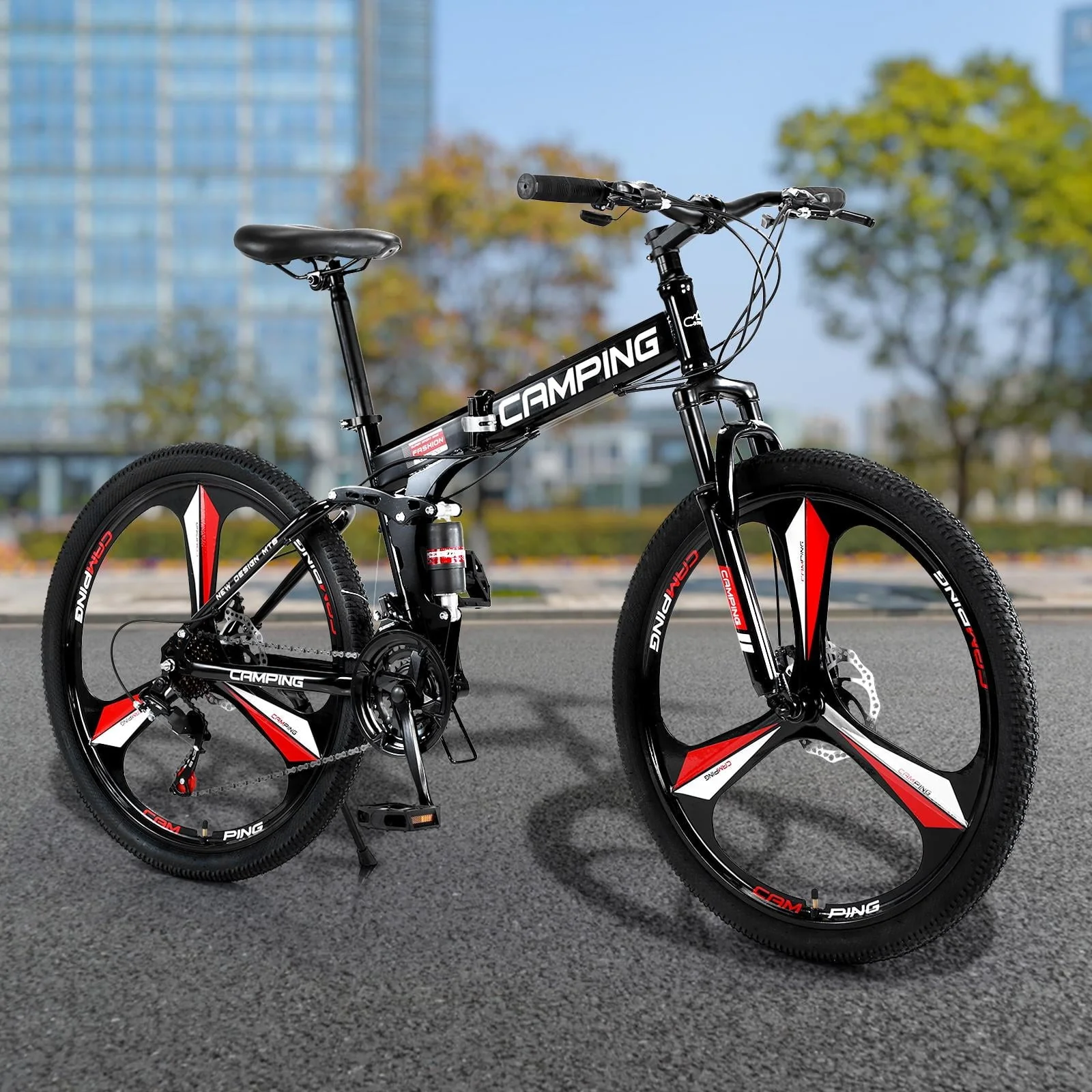 Zimtown 26" Folding Mountain Bike, Shimano 21 Speed MTB Bicycle for Adults, Black - Image 5