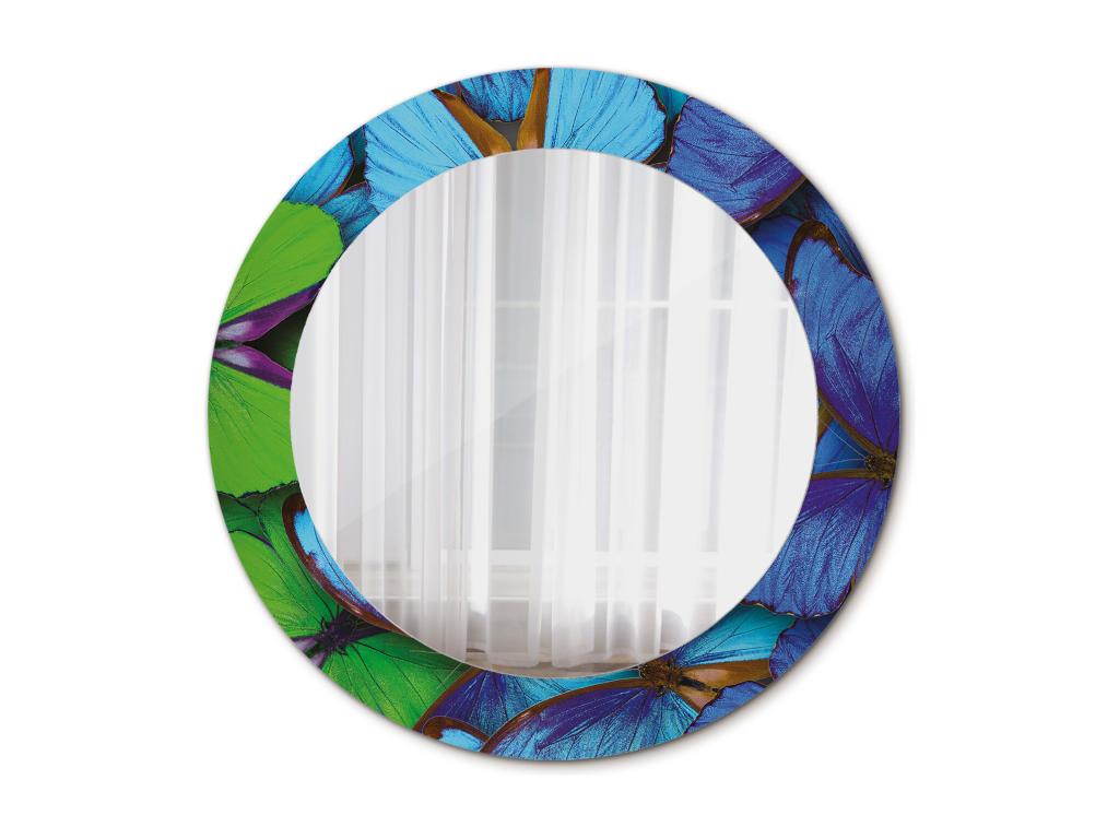 Espejo decorativo redondo - Mariposa azul y verde - 70 cm