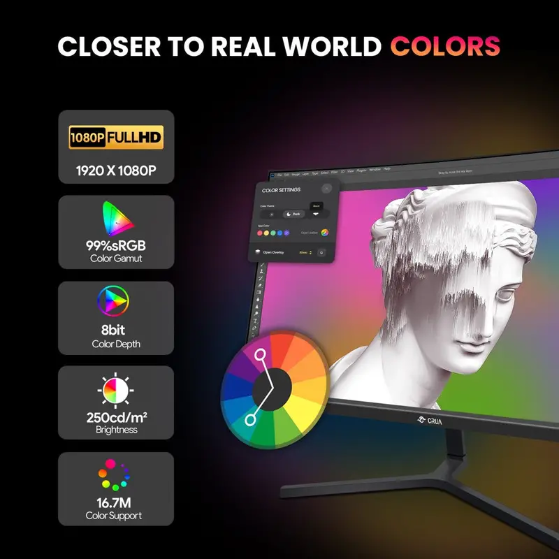CRUA 24 inch 180Hz Curved Gaming Monitor FHD 1080P, Black - CR240DM - Image 5 CRUA 24 inch 180Hz Curved Gaming Monitor FHD 1080P, Black - CR240DM - Image 5