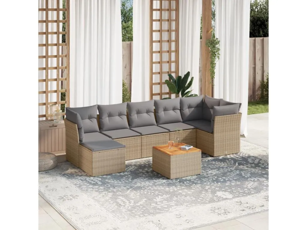 Juego de sofás jardín con cojines beige mezcla 8 piezas ratán PE 90689KSYY