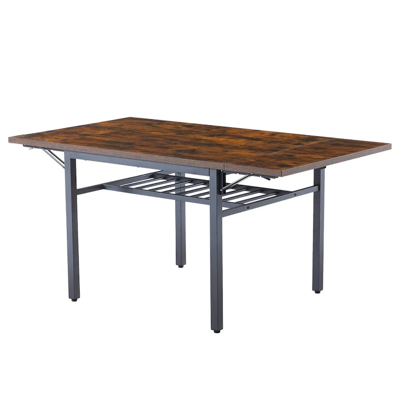 Contemporary Industrial 63.2" Extendable Dining Table with Drop Leaf, Accommodates 6