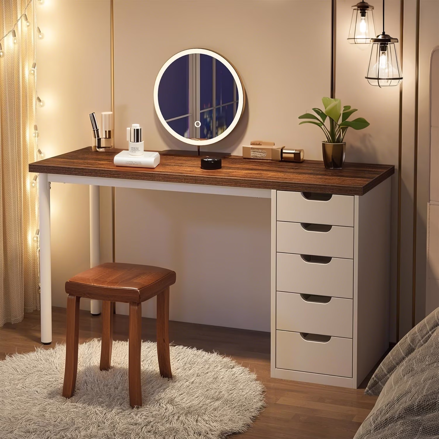 Tribesigns 47 inches Vanity Desk with 5 Drawers, Rustic Makeup Dressing Table with Storage, Modern Simple Computer Desk for Women, Girls (Brown)