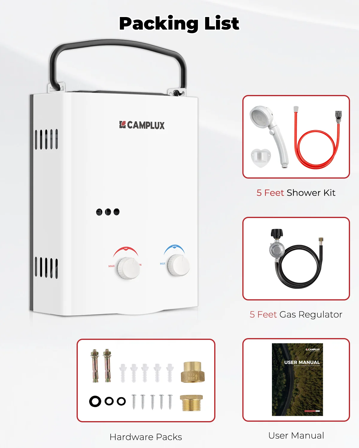 CAMPLUX Portable 1.32 GPM 34,000 BTU Propane Tankless Water Heater for Outdoor - Image 5
