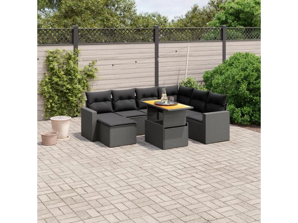 Set de sofás de jardín 8 piezas y cojines ratán sintético negro 39394tkps