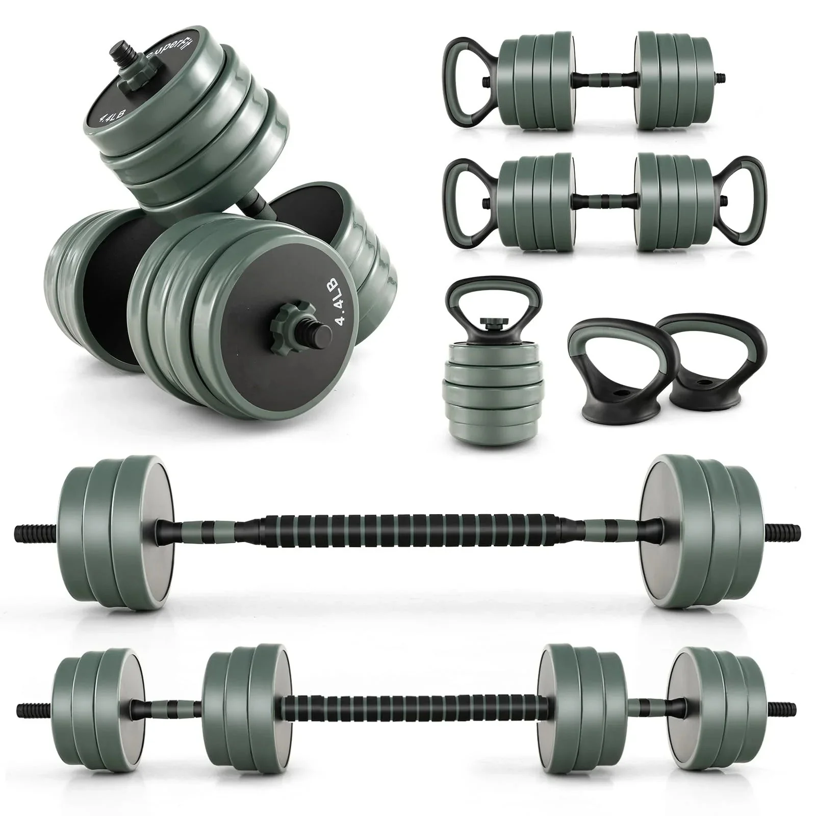 Adjustable Dumbbell Set, 92 Lbs, Black + Grey Adjustable Dumbbell Set, 92 Lbs, Black + Grey