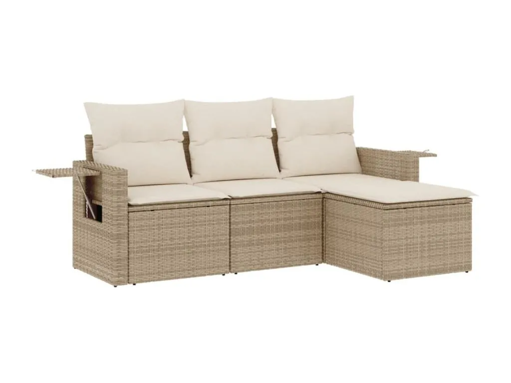 Sofás de jardín 4 piezas con cojines Decohoguera ratán beige ideal para terraza MI7791120