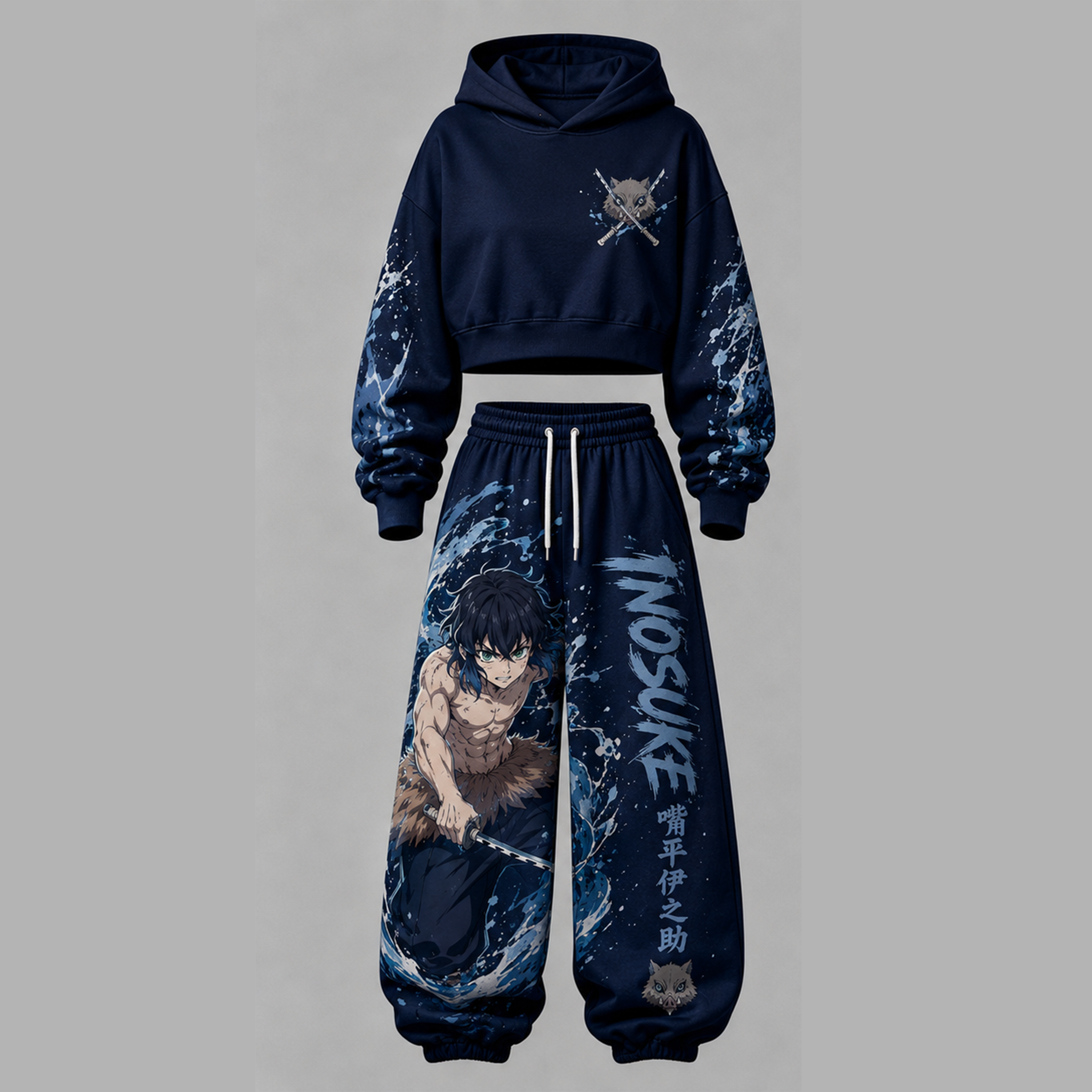Demon Slayer Cropped Long Sleeve Hoodie & High Waist Jogger Pants Two Piece TeeThreads Sustain the Scene with Custom Apparel