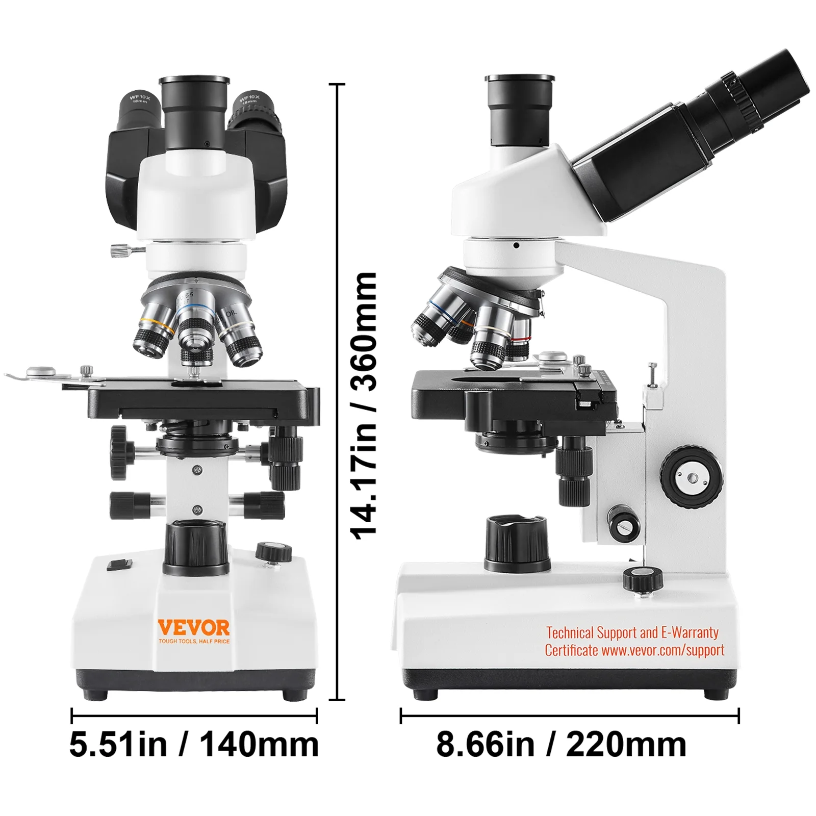 VEVOR Compound Trinocular Microscope, 40X-5000X Magnification Trinocular Compound Lab Microscope with Two-Layer Mechanical Stage, External Interface, LED Illumination and Microscope Slides Included - Image 8