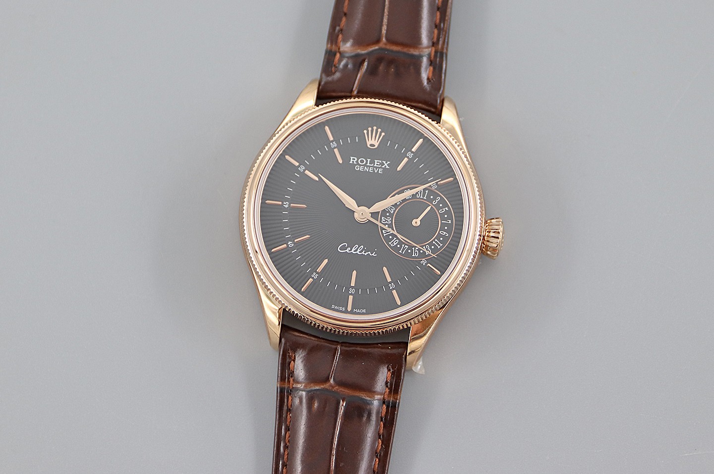 Rolex Cellini Date 50515 Brown Leather Black Index Dial 39mm Mens Replica Watch