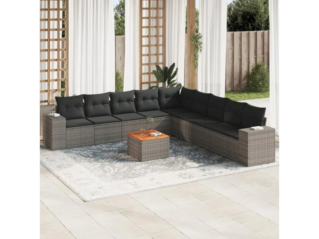 Set de sofás de jardín 10 pzas con cojines ratán sintético gris 88634WVIU