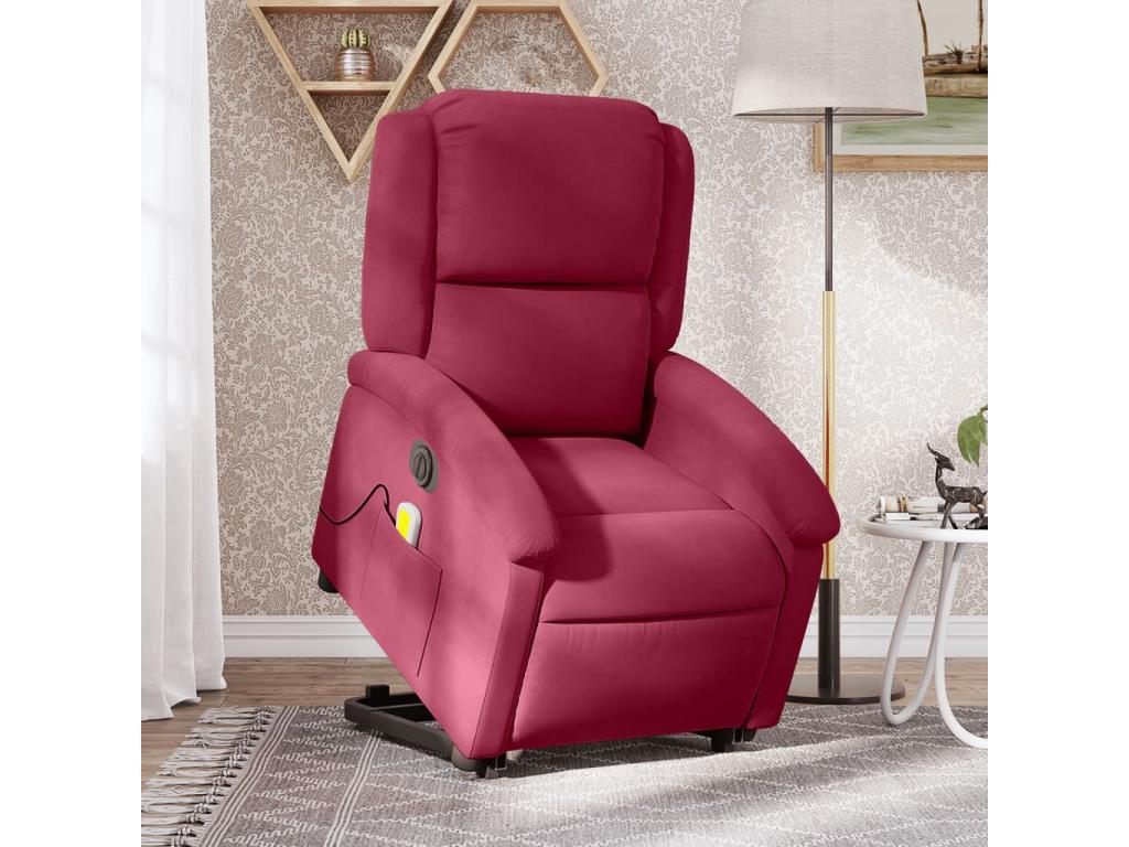 Sillón de masaje reclinable elevable terciopelo rojo tinto