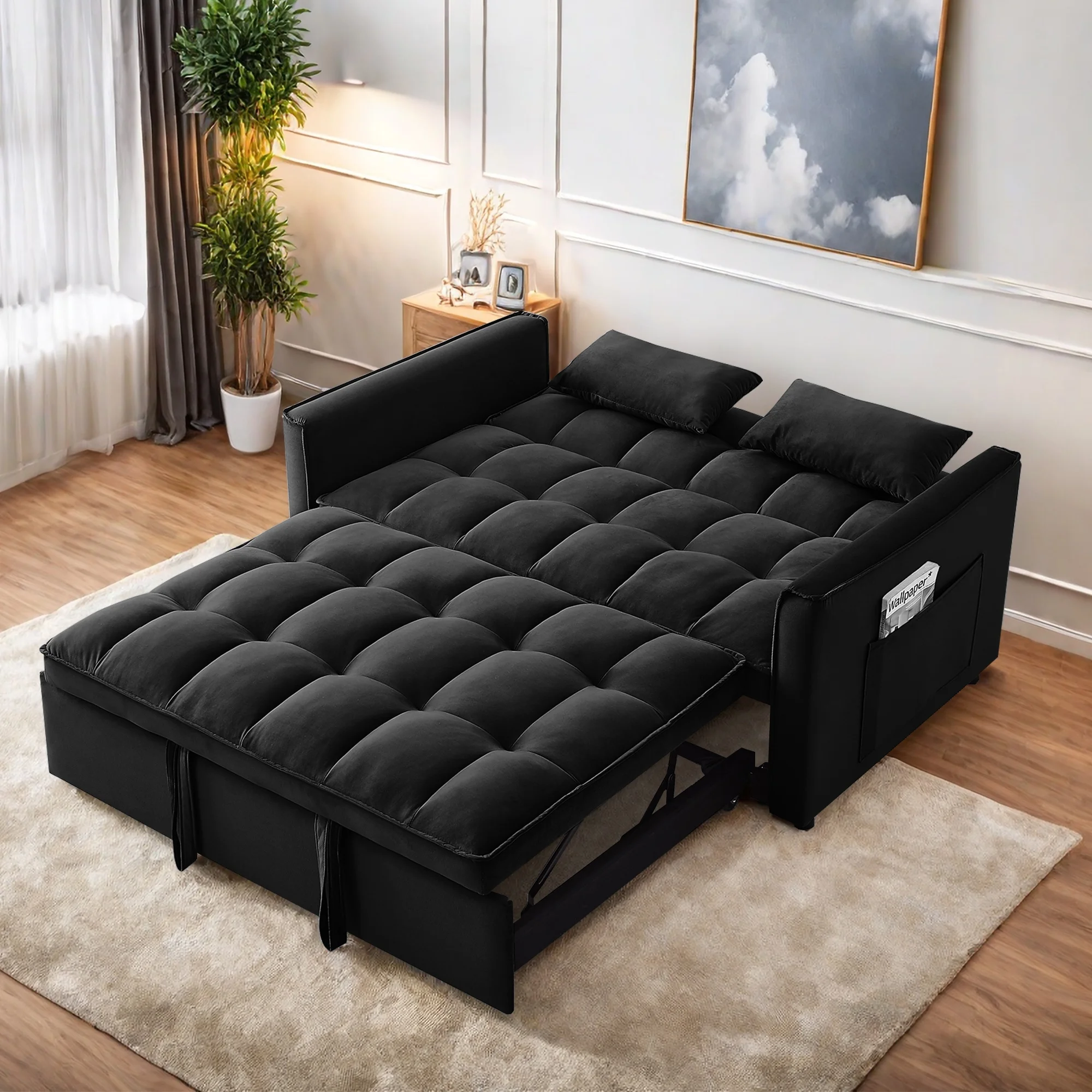 Convertible Sofa Bed,3-in-1 Sleeper Sofa with Pull Out Bed,Sleeper Futon Couch Loveseat with Adjsutable Backrest and Pillows for Living Room,Gray - Image 11