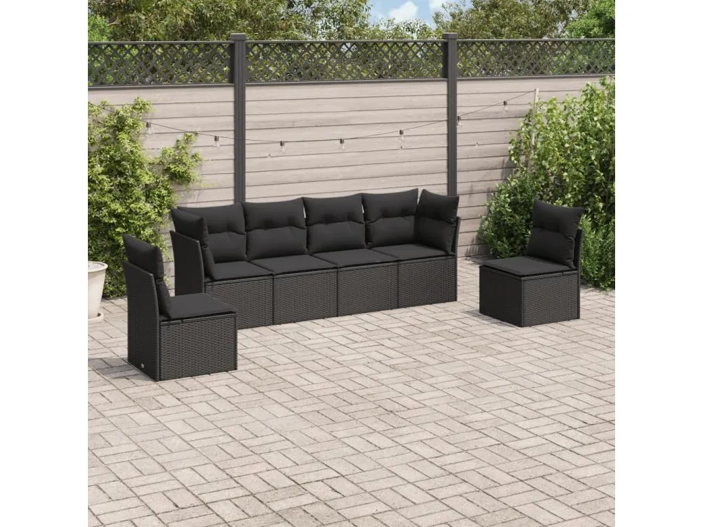 Set de sofás de jardín 6 piezas y cojines ratán sintético negro 43340uzbx