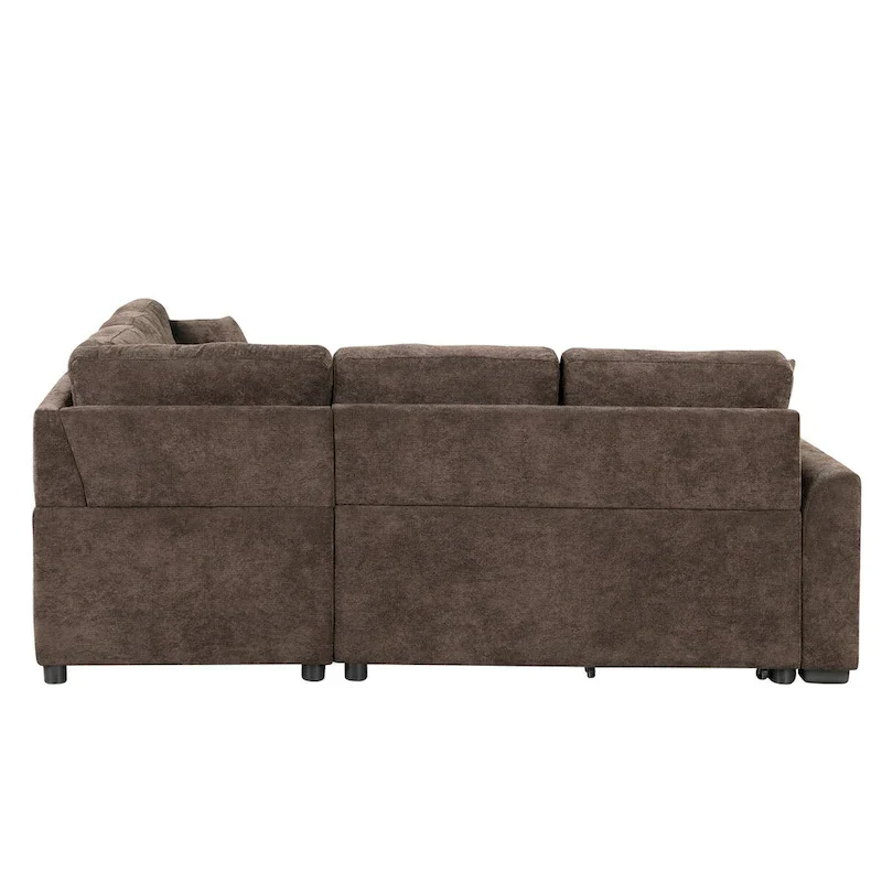 82.6-Inch L-Shaped Sleeper Sofa with Pull-Out Feature, Wheels, USB Ports, and Power Sockets - Dimensions: 82.6W x 82.6D x 33H