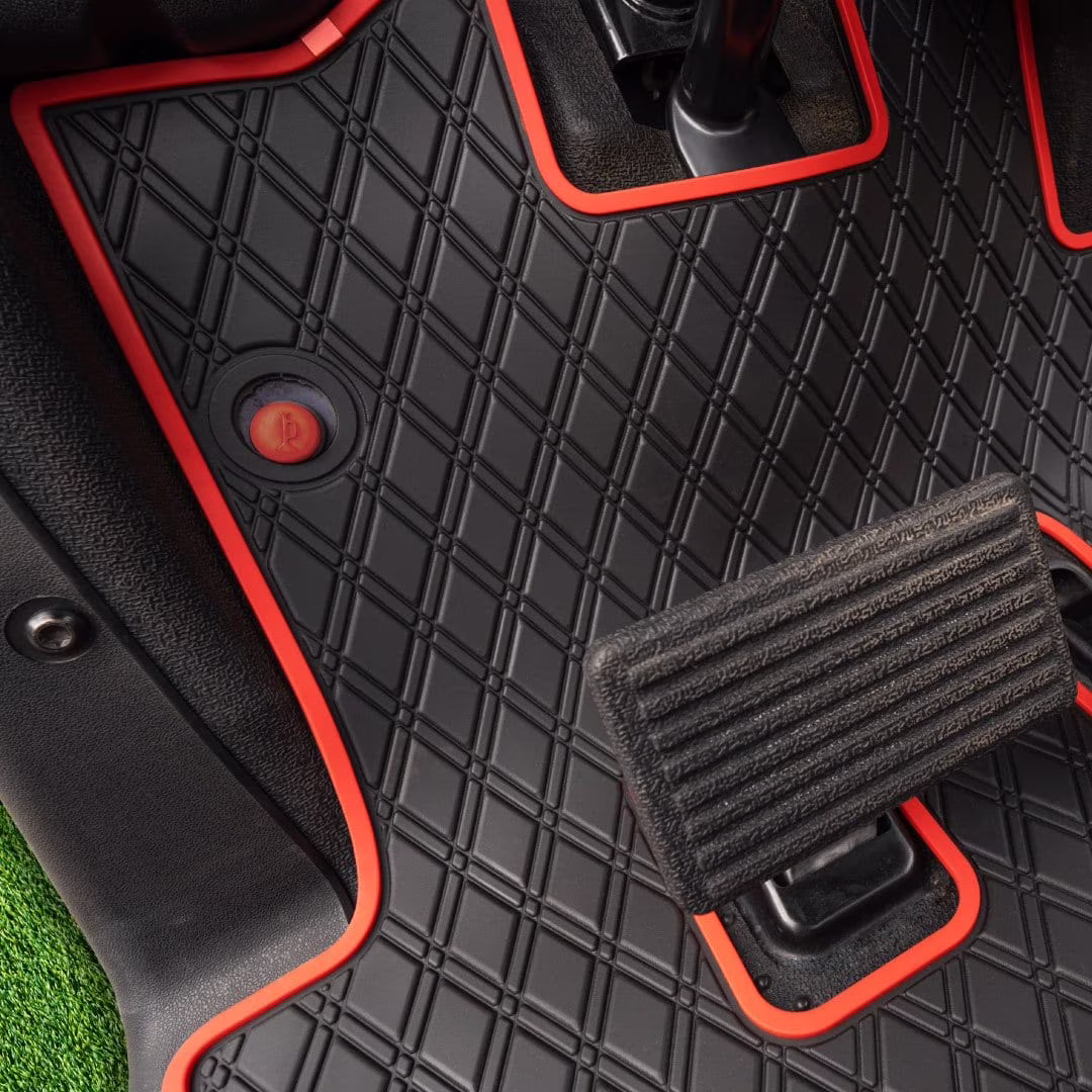 Xtreme Mats EZGO RXV Golf Cart Mat, Full Coverage Golf Cart Floor Liner Mat - Only Fits EZGO RXV (2008 - 2022) 2five (2009+) - Black with Red Trim(All Black)
