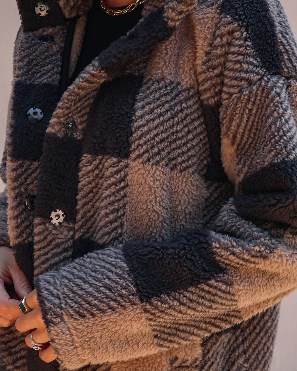 Bonfire Stories Plaid Pocketed Jacket - Beige/Black - Se7enfashion