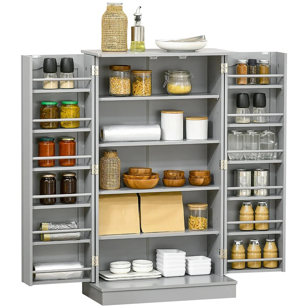 Spaco 17-Tier Kitchen Small Pantry Cabinet with 2 Doors and 6 Adjustable Shelves, Cabinet Pantry, Freestanding 5-Tier Shelving Pantries for Kitchen Storage, Gray - Image 16