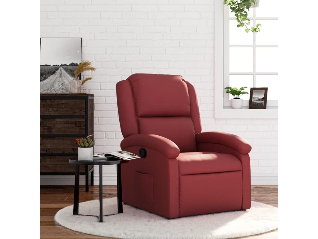 Sillón reclinable de cuero sintético rojo tinto