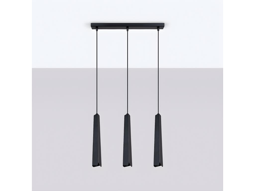 Lámparas colgantes Prysm escandinavo de acero - 3 fuentes luminosas - L.45 x A.120 cm - negro