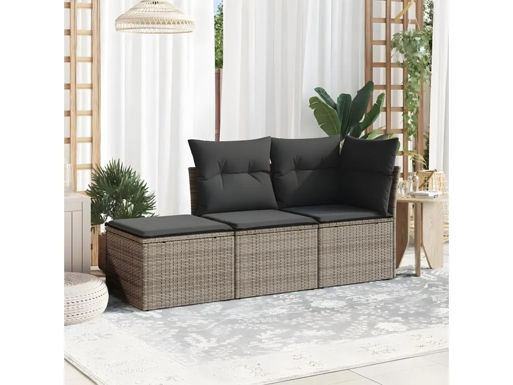 Set de sofá de jardín 3 pzas y cojines ratán sintético gris 67155jxrs