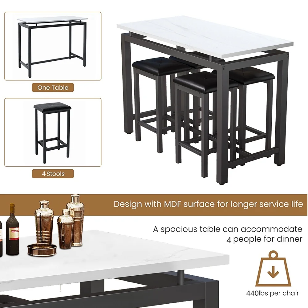 Counter Height Table Set of 5, Breakfast Bar Table and Stool Set, Minimalist Dining Table with Backless Stools, Wood Top Pub Table & Chair Set for Kitchen Apartment Bistro - Space Saving - Image 14