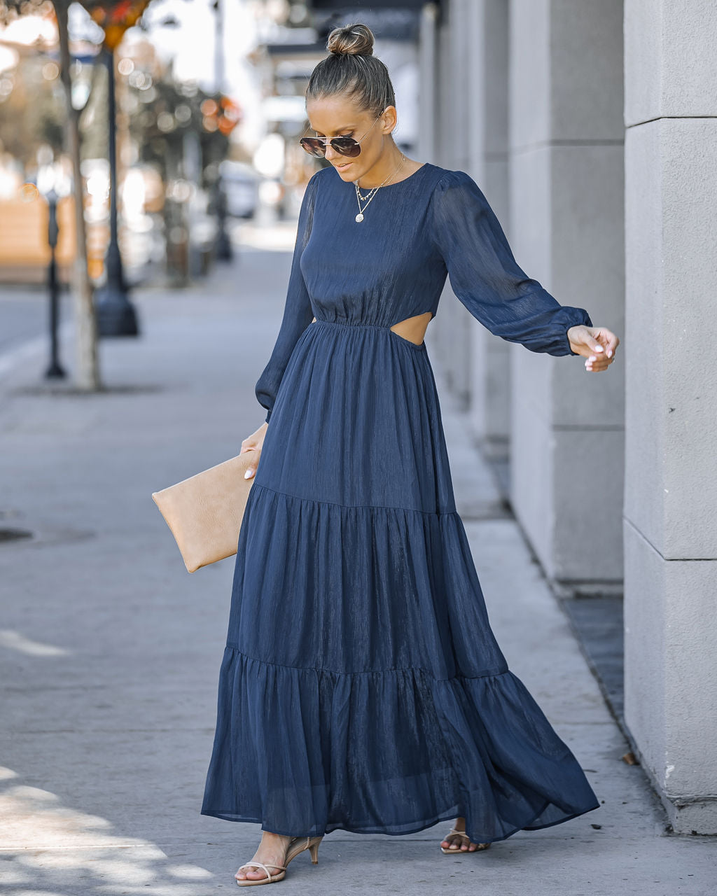 Halston Cutout Maxi Dress - Navy - Se7enfashion