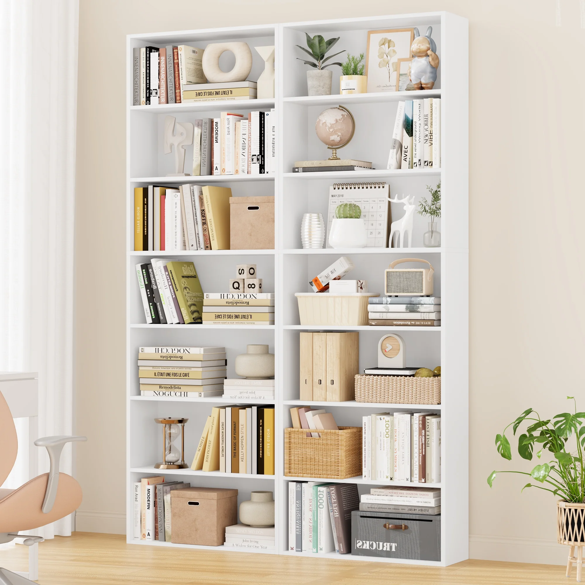 Homfa 82" Tall Bookcases, Freestanding Display Storage Shelves, 7-Tier Open Bookshelf for Home Office Living Room Bedroom, White - Image 4