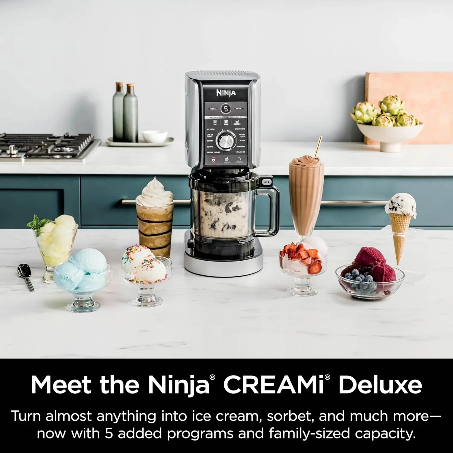 Ninja NC301 CREAMi Ice Cream Maker, for Gelato, Mix-ins, Milkshakes, Sorbet, Smoothie Bowls & More, 7 One-Touch Programs, with (2) Pint Containers & Lids, Compact Size, Perfect for Kids, Silver