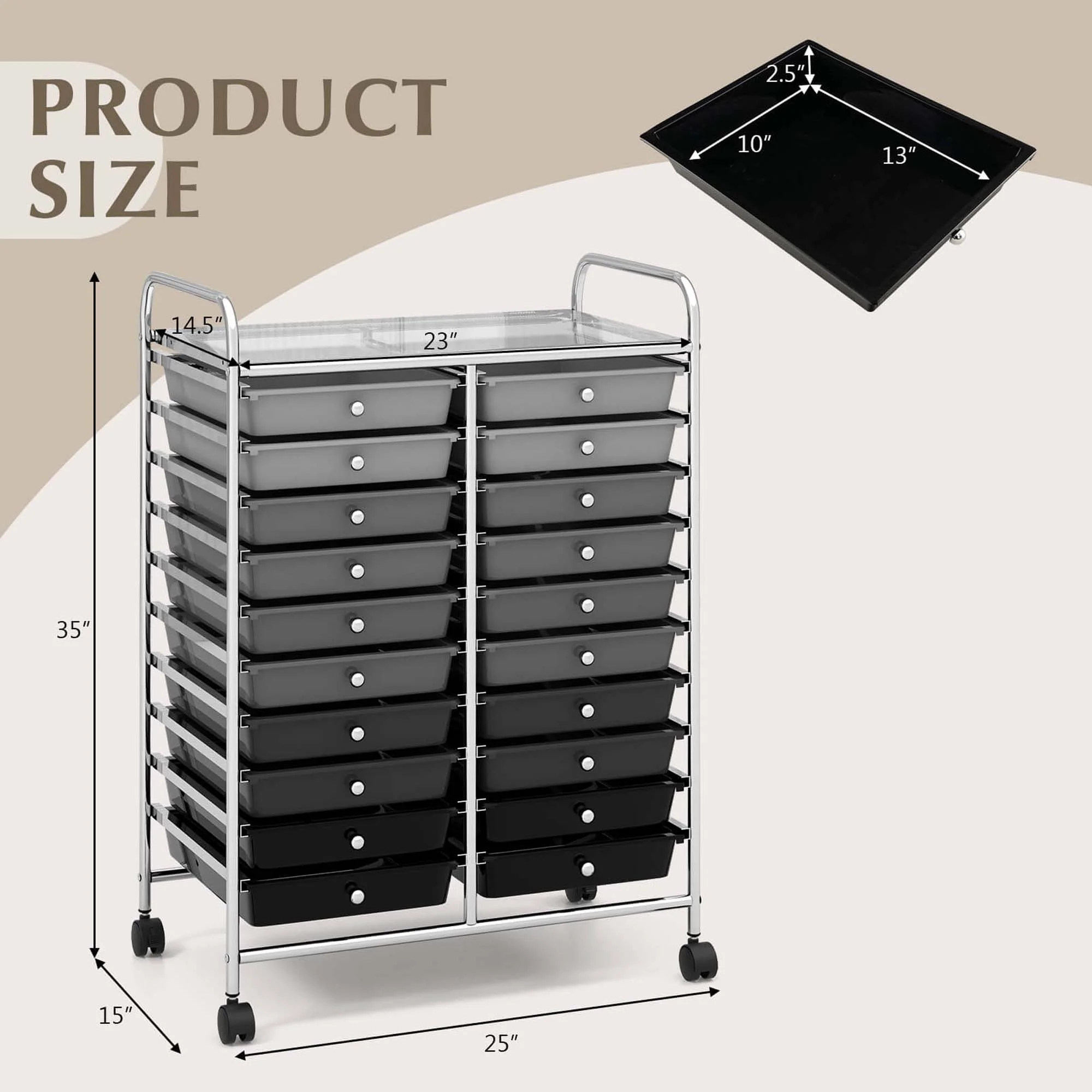 Costway 20 Drawer Rolling Storage Cart Tools Scrapbook Paper Office School Organizer Yellow - Image 93