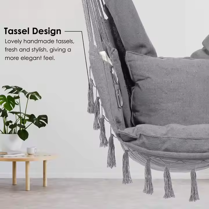 Hammock Swing Tassel Chairs Hanging Rope Swing Outdoor Indoor Hanging Chair  for Garden