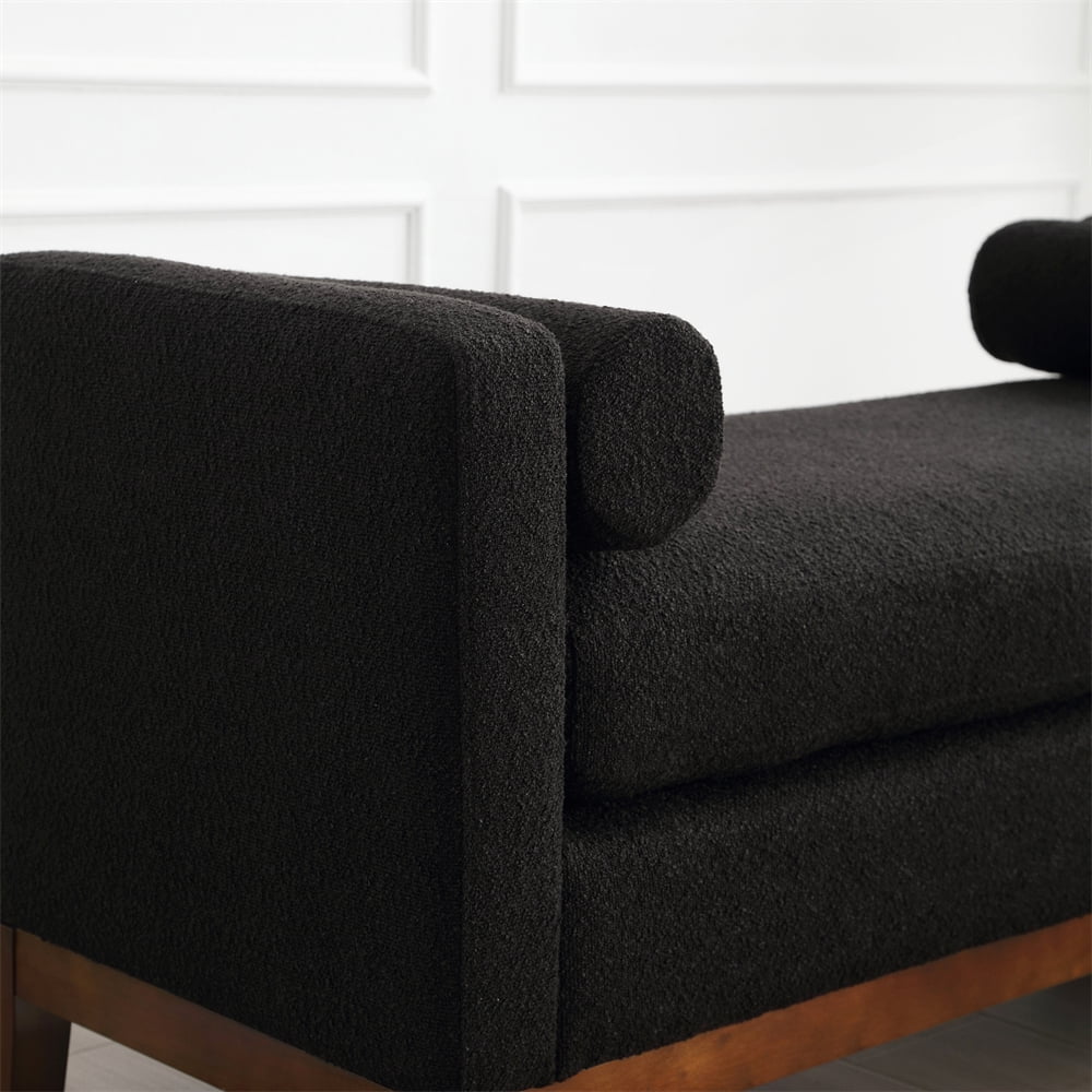 53.5"W Elegant Upholstered Bench with Wood Legs & Round Pillows,Comfy Boucle Fabric Footrest with Arms, Entryway Bench for End of Bed, Bedroom and Living Room, Ivory - Image 19