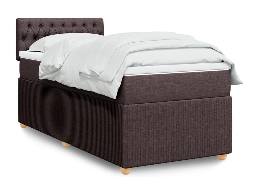 Cama box spring con colchón tela marrón oscuro 100x200 cm