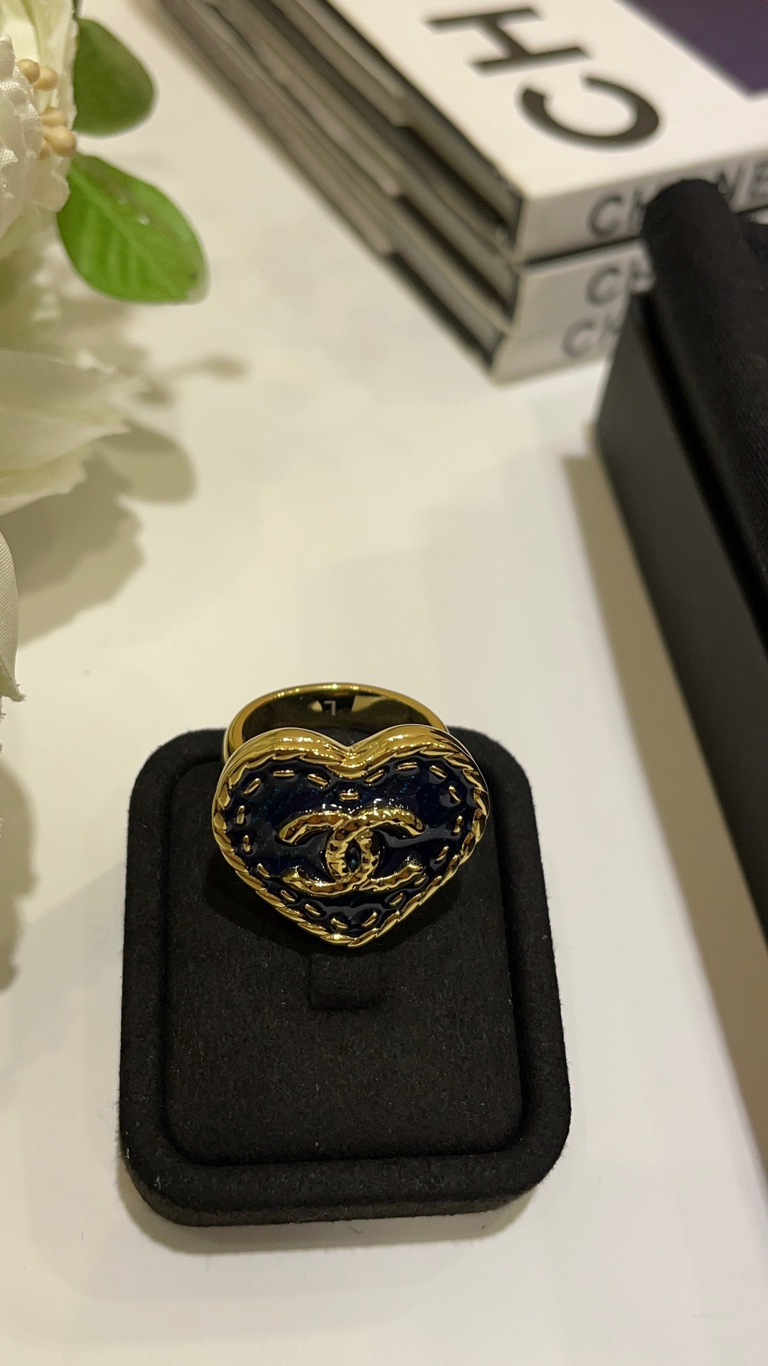 Chanel Vintage Denim Blue Heart Ring - Original Replica Club
